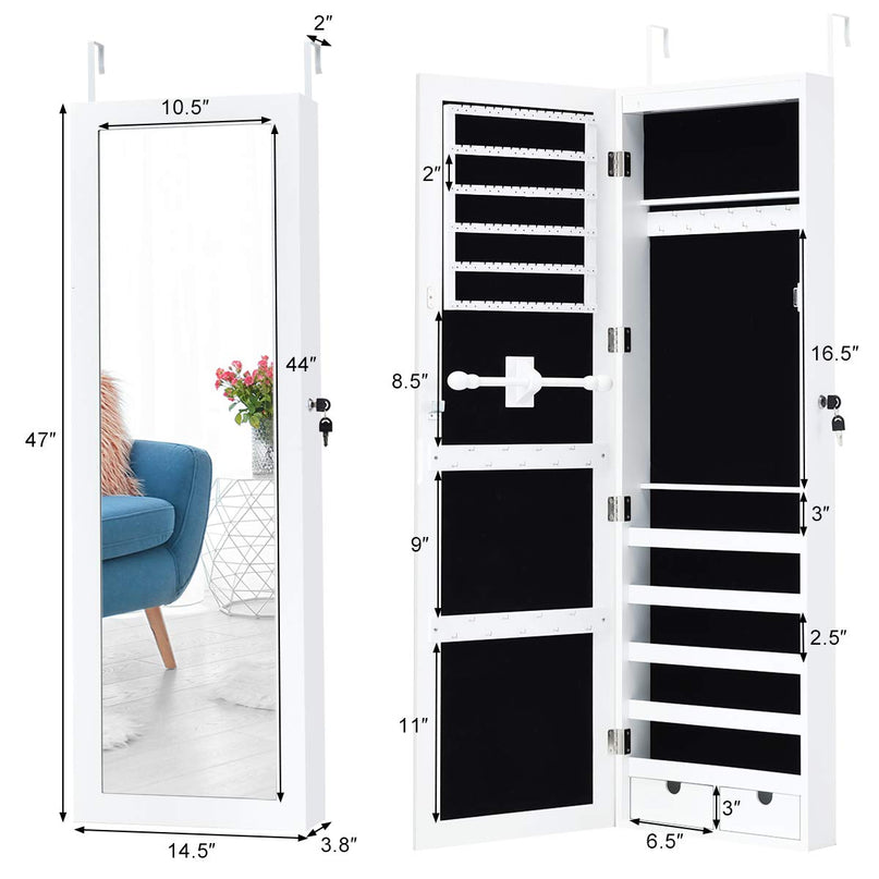 Wall Door Mount Jewelry Armoire Cabinet with 15 LED Lights - Giantex