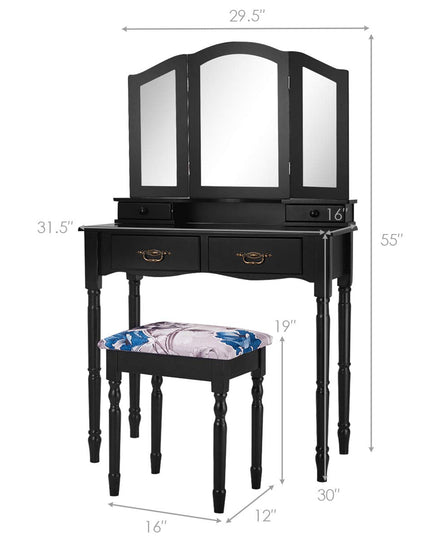 Giantex Modern Bedroom Bathroom Makeup Vanity Desk with Cushioned Stool for Girls Women