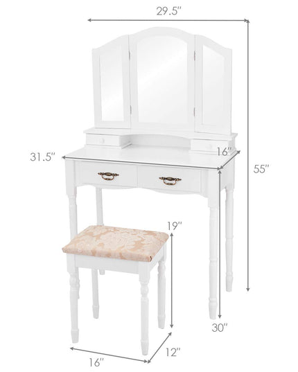 Giantex Modern Bedroom Bathroom Makeup Vanity Desk with Cushioned Stool for Girls Women