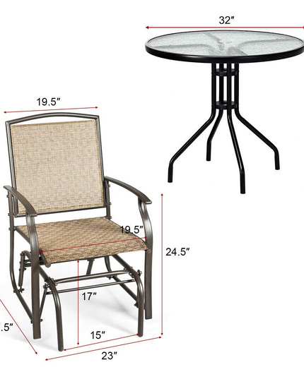Giantex 3PCS Patio Swing Glider Set with One Glass Table W/Umbrella Hole & Two Rocking Chairs 3 -Piece
