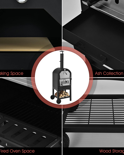 Giantex Pizza Oven Outdoor, Wood Fire Pizza Grill Maker with Waterproof Cover