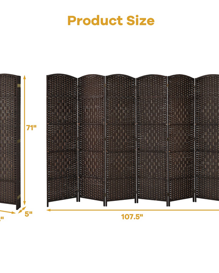 Giantex 6 Panel 6 Ft Tall Room Divider, Freestanding Wood Partition Room Dividers (Black/Brown) - Giantexus