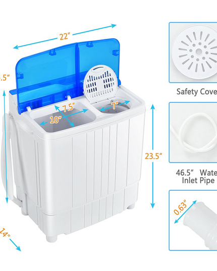 Semi-Automatic Wash and Spin Cycle for Apartment Dorm Camping RV (blue)