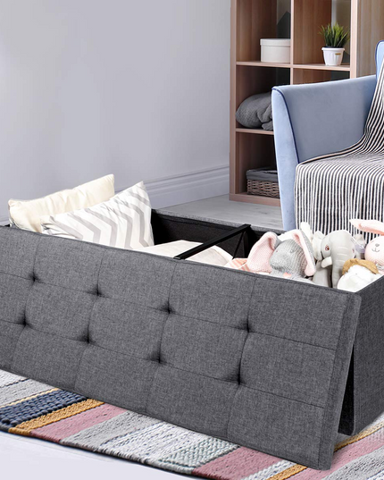 Storage Ottoman Bench, Folding Foot Rest 43.5'' with Divider