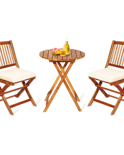 Giantex 3Pcs Patio Bistro Set, Wood Folding Table Set