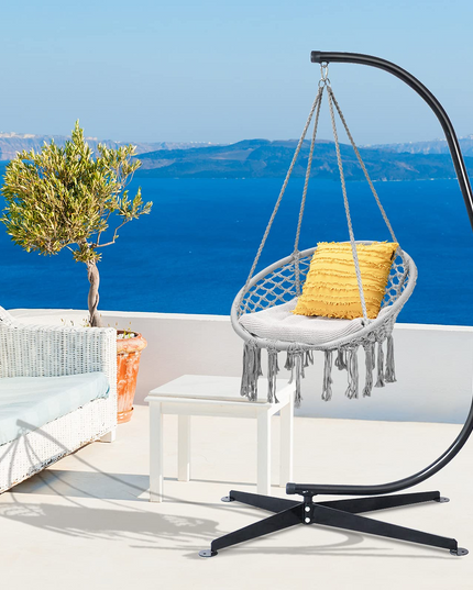 Giantex Hammock Chair with Stand, Solid Steel Heavy Duty C Stand with Macrame Hanging Chair