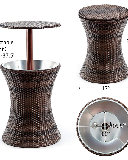 Giantex Outdoor Cool Bar Rattan Style Patio Cool Bar Table Adjustable Height