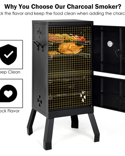 Giantex Outdoor Smoker with Double Doors, 2 Detachable Grill Netting Smoking Racks