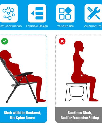 Giantex Set of 2 Patio Dining Chairs, Folding Lounge Chairs with 7 Level Adjustable Backrest