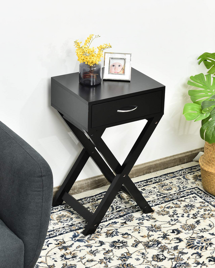 Giantex Nightstand with Drawer X-Shaped Design Sofa Side Table