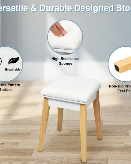 CHARMAID Vanity Table with Flip Top Mirror and Cushioned Stool, White - Giantexus