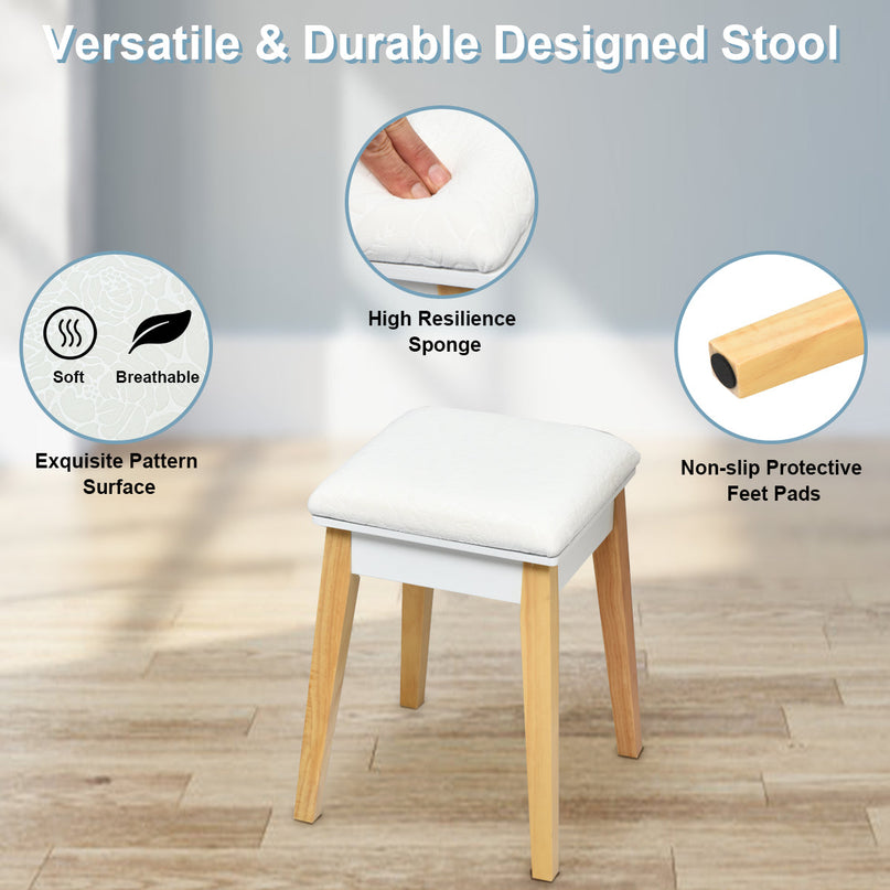 CHARMAID Vanity Table with Flip Top Mirror and Cushioned Stool, White - Giantexus