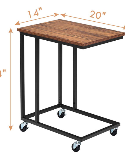 Giantex End Table Accent Sofa Side Table Wooden Rectangle Telephone Table with Rolling Casters