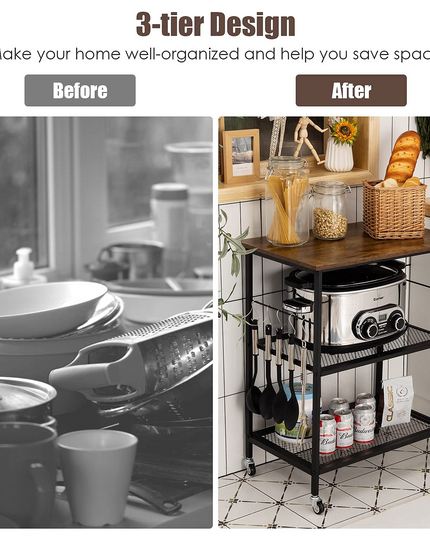 Giantex 3 Tier Kitchen Bake's Rack, Rolling Microwave Cart, Industrial Bar Service Cart