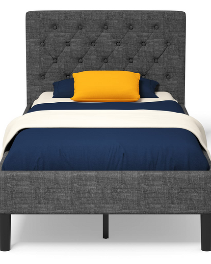 Elegant & Modern Style Upholstered Stable Bed Base with Button Stitched Headboard