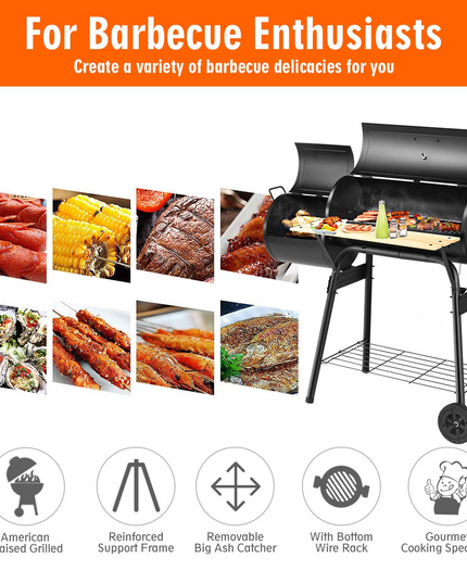 Giantex BBQ Grill Charcoal Barbecue Grill Outdoor Pit Patio Backyard Home Meat Cooker Smoker with Offset Smoker