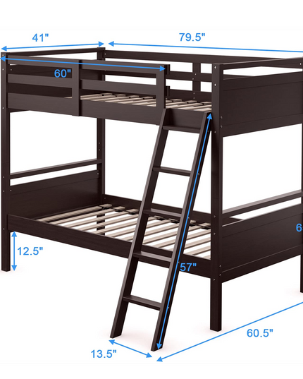 Giantex Twin Over Twin Bunk Bed, Solid Wood Twin Bunk Bed Convertible Into Two Individual Beds
