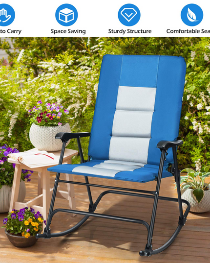 Giantex Camping Rocking Chair Fold-able Oversized with Padded Armrest and Seat