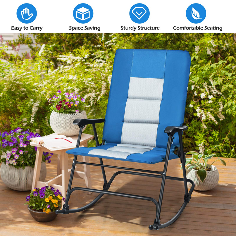Giantex Camping Rocking Chair Fold-able Oversized with Padded Armrest and Seat