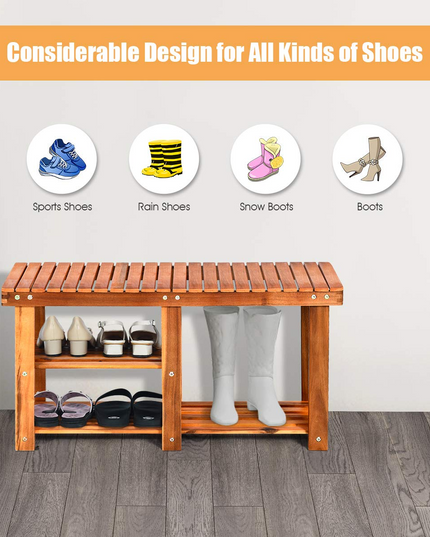 Giantex 2-Tier Shoe Bench Entryway Shoe Rack with Seat, Wood Organizer for Hallway, Bathroom