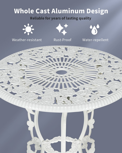 Giantex 3 Piece Bistro Set, Cast Aluminum Porch Furniture, Outdoor Patio Dining Table and Chairs with Umbrella Hole
