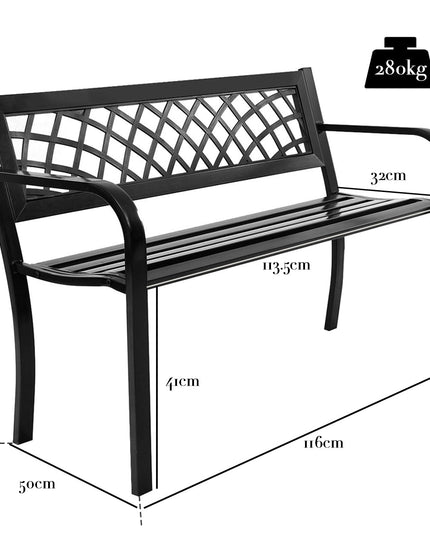 Giantex Patio Garden Bench Loveseats Park Yard Furniture Decor Cast Iron Frame Black (Black Steel W/ PVC Mesh Pattern)