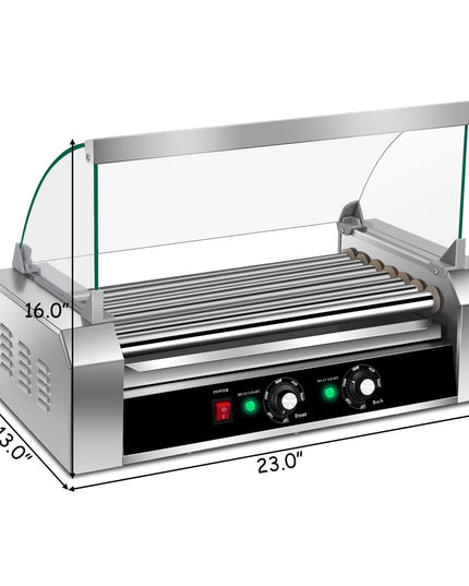 Giantex 7 Non-Stick Rollers 18 Hot Dog Sausage Grill Cooker Machine with Removable Stainless Steel Drip Tray and Glass Hood Cover