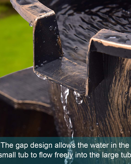 Giantex 2-Tier Rustic Barrel Waterfall Fountain with Pump