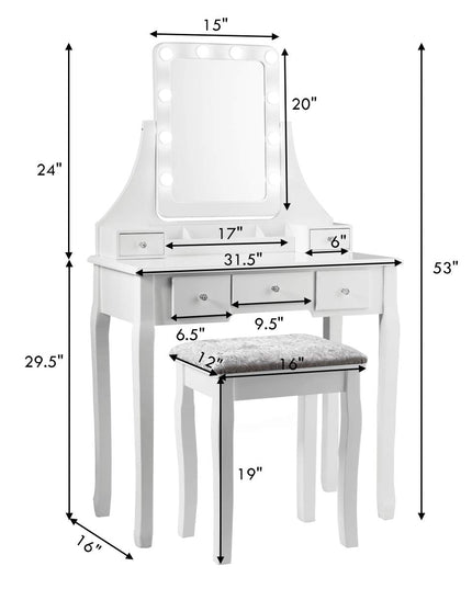 CHARMAID | LED Vanity Set with 10 Dimming Light Bulbs - Giantexus