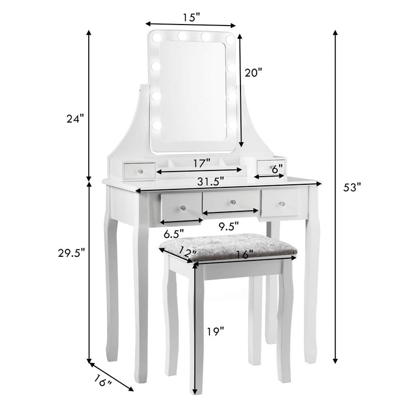 CHARMAID | LED Vanity Set with 10 Dimming Light Bulbs - Giantexus
