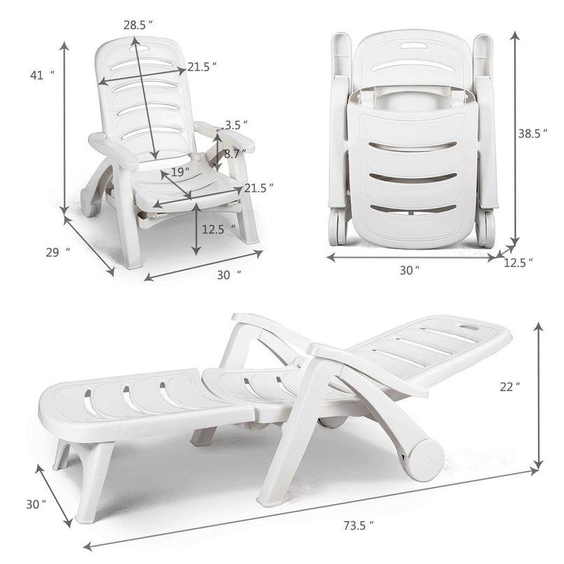 Patio Chaise Lounge Recliner on Wheels - Giantex