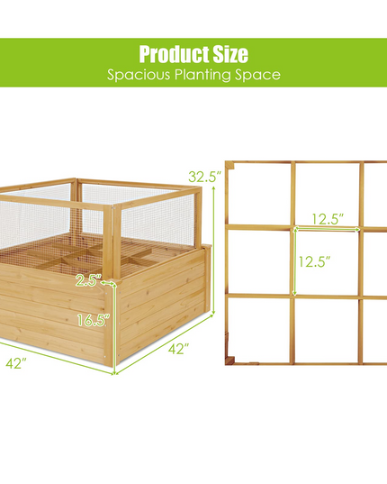 Wood Garden Bed with Critter Guard Fence (42" LX42 WX32.5 H)