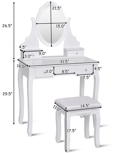 Giantex Makeup Dressing Table Large Storage with 5 Drawers