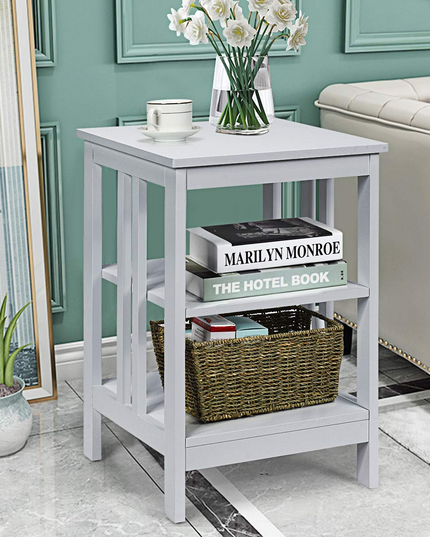 Giantex Nightstand 3-Tier Sofa Side Table W/Reinforced Bars and Stable Structure