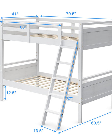 Giantex Twin Over Twin Bunk Bed, Solid Wood Twin Bunk Bed Convertible Into Two Individual Beds