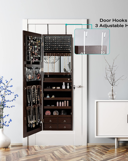 CHARMAID LED Strip Jewelry Armoire with 47.2" H Full Length Mirror