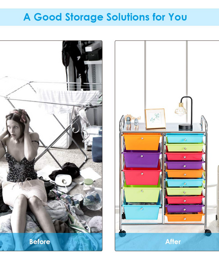 15-Drawer Organizer Cart Office School Rolling Storage Cart - Giantex