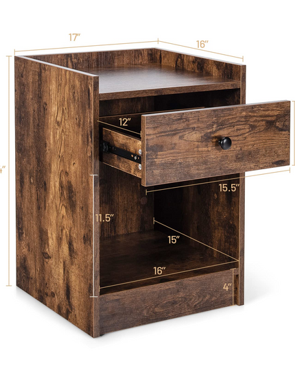 Giantex Nightstands Set of 2, Modern End Tables w/Storage Drawer & Open Compartment