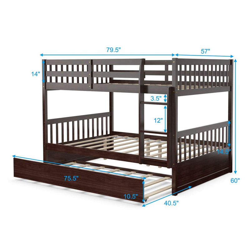 Giantex Full Over Full Bunk Bed with Trundle for Adults Kids Teens