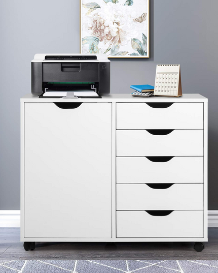 Giantex Drawers Cabinet Mobile Lateral Filing Organizer with 5 Drawers,1 Side Cabinet and Wheels Mobile Side Cabinet Chest