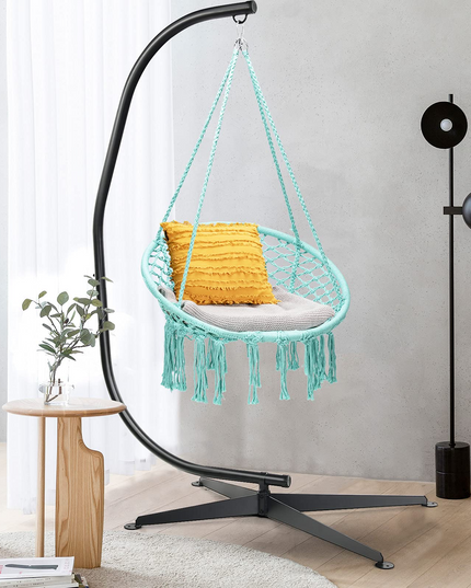 Giantex Hammock Chair with Stand, Solid Steel Heavy Duty C Stand with Macrame Hanging Chair