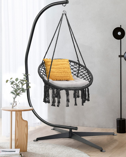 Giantex Hammock Chair with Stand, Solid Steel Heavy Duty C Stand with Macrame Hanging Chair