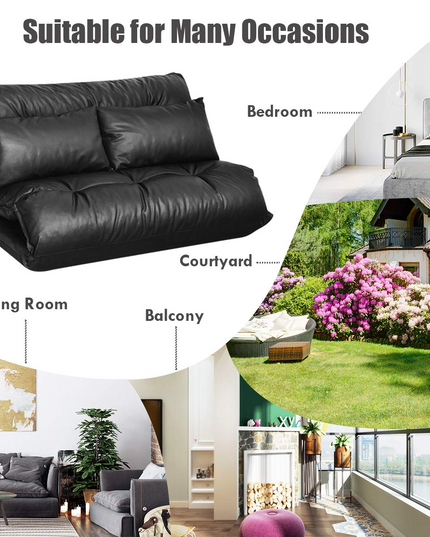 Giantex Floor Sofa PU Leather Leisure Bed Video Gaming Sofa with Two Pillows, Black