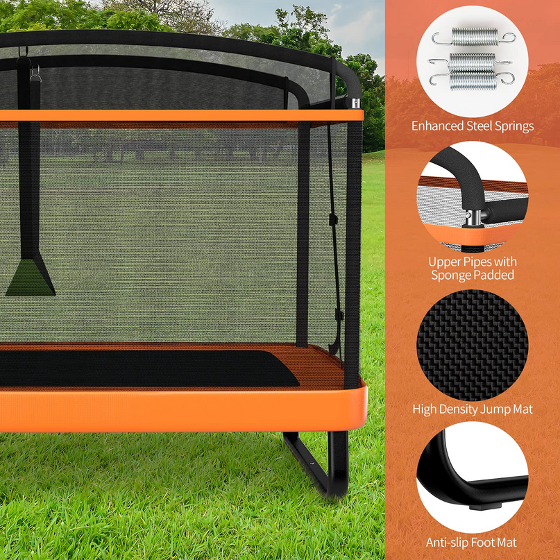 Giantex 6 Ft Kids Trampoline with Swing, Baby Toddler Rectangle Trampoline, Max Load 220lbs (Blue/Orange) - Giantexus