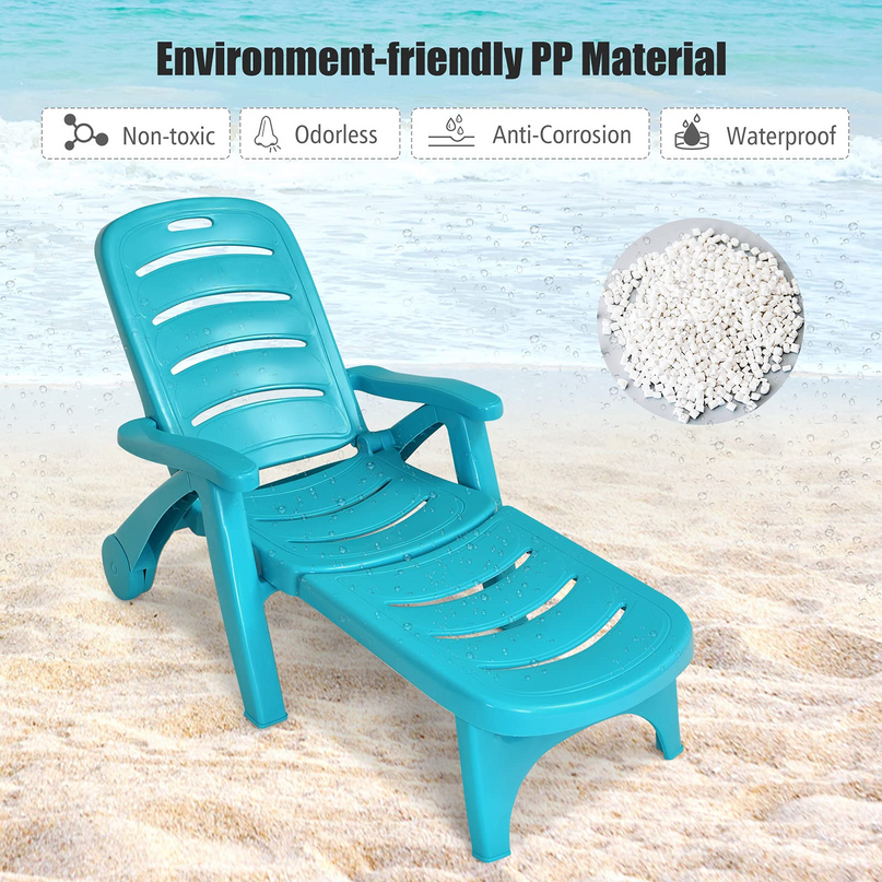 Patio Chaise Lounge Recliner on Wheels - Giantex