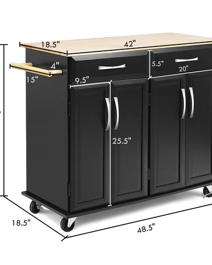 Giantex Kitchen Island Cart, Rolling Trolley Cart Utility Cabinet w/Rubber Wood Top