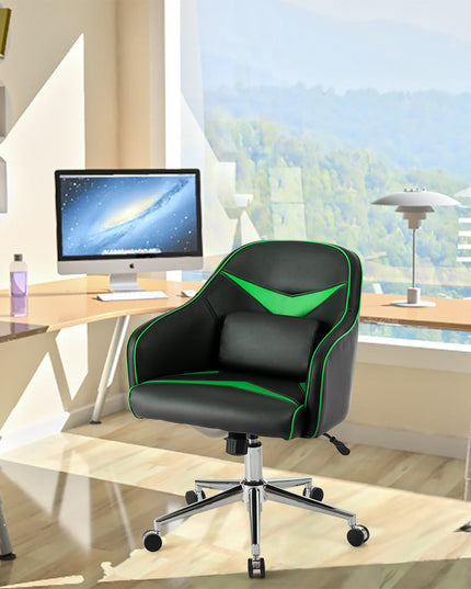 Giantex PU Leather Gaming Chair, Adjustable Height Mid-back Armchair w/ Massage Lumbar Pillow