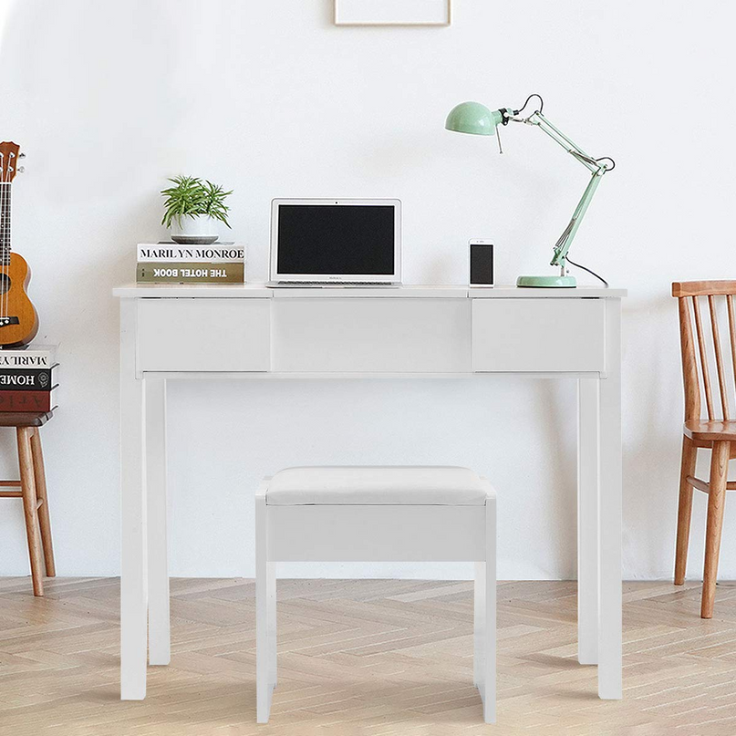 Giantex Makeup Dressing Table Writing Desk with 2 Drawers & 3 Removable Organizers