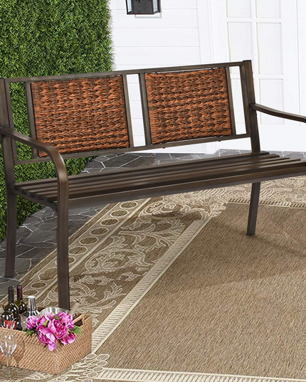 Giantex Patio Garden Bench Heavy-Duty Ergonomic Loveseat W/Powder Coated Steel Frame