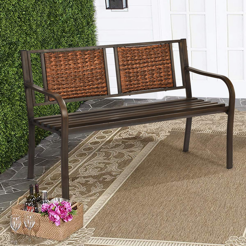 Giantex Patio Garden Bench Heavy-Duty Ergonomic Loveseat W/Powder Coated Steel Frame